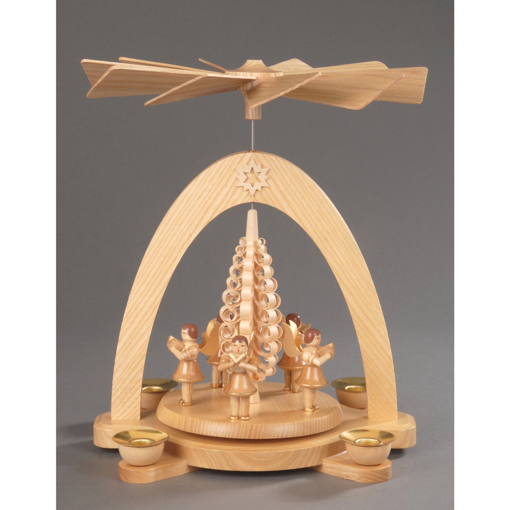[AP 085/383] Pyramide, natur - 5 Engel mit Spanbaum