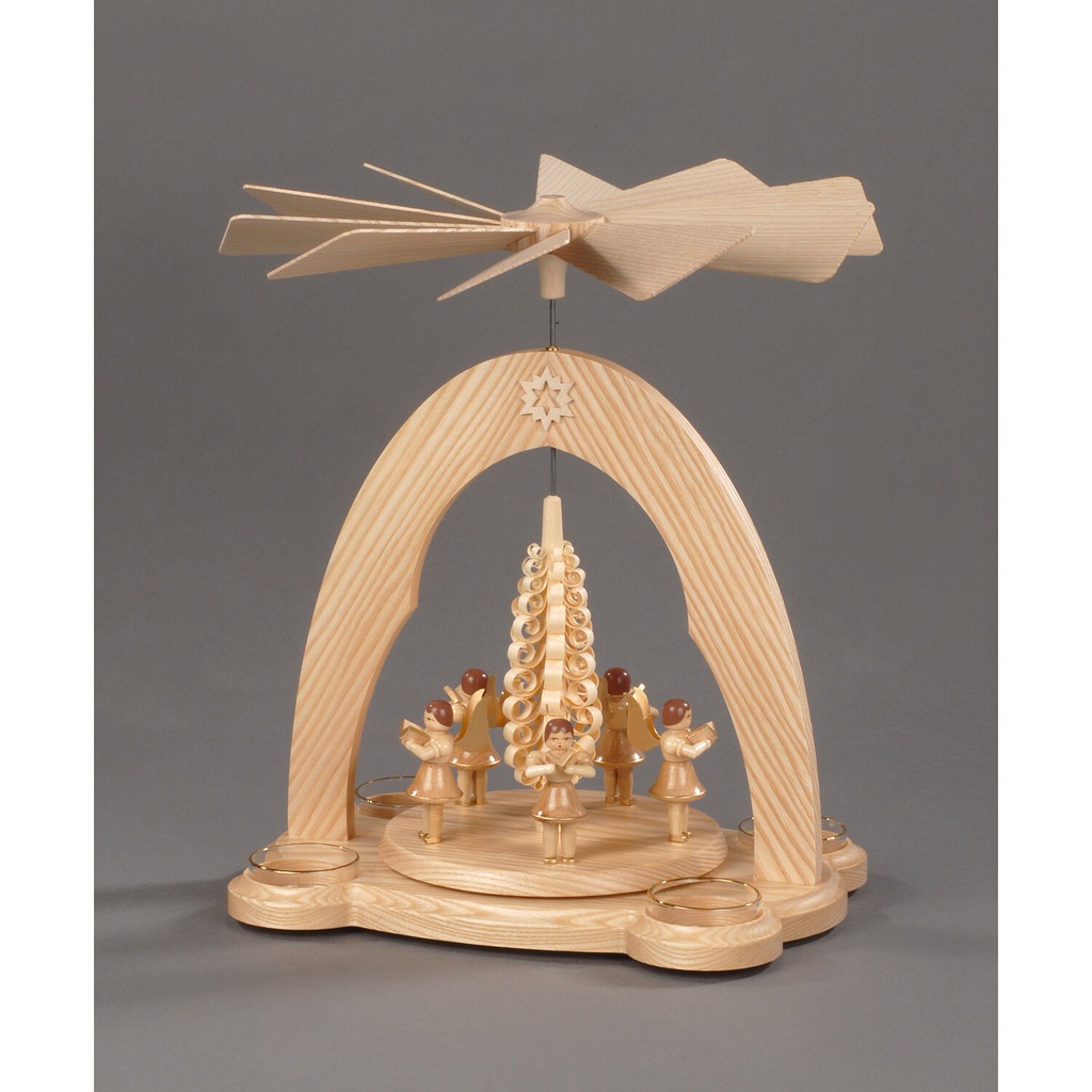 [AP 085/383/1] Pyramide, natur - 5 Engel mit Spanbaum