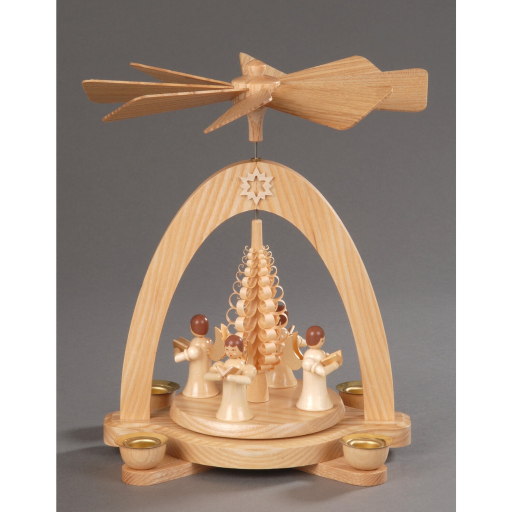 Pyramide, natur - 4 Engel mit Spanbaum