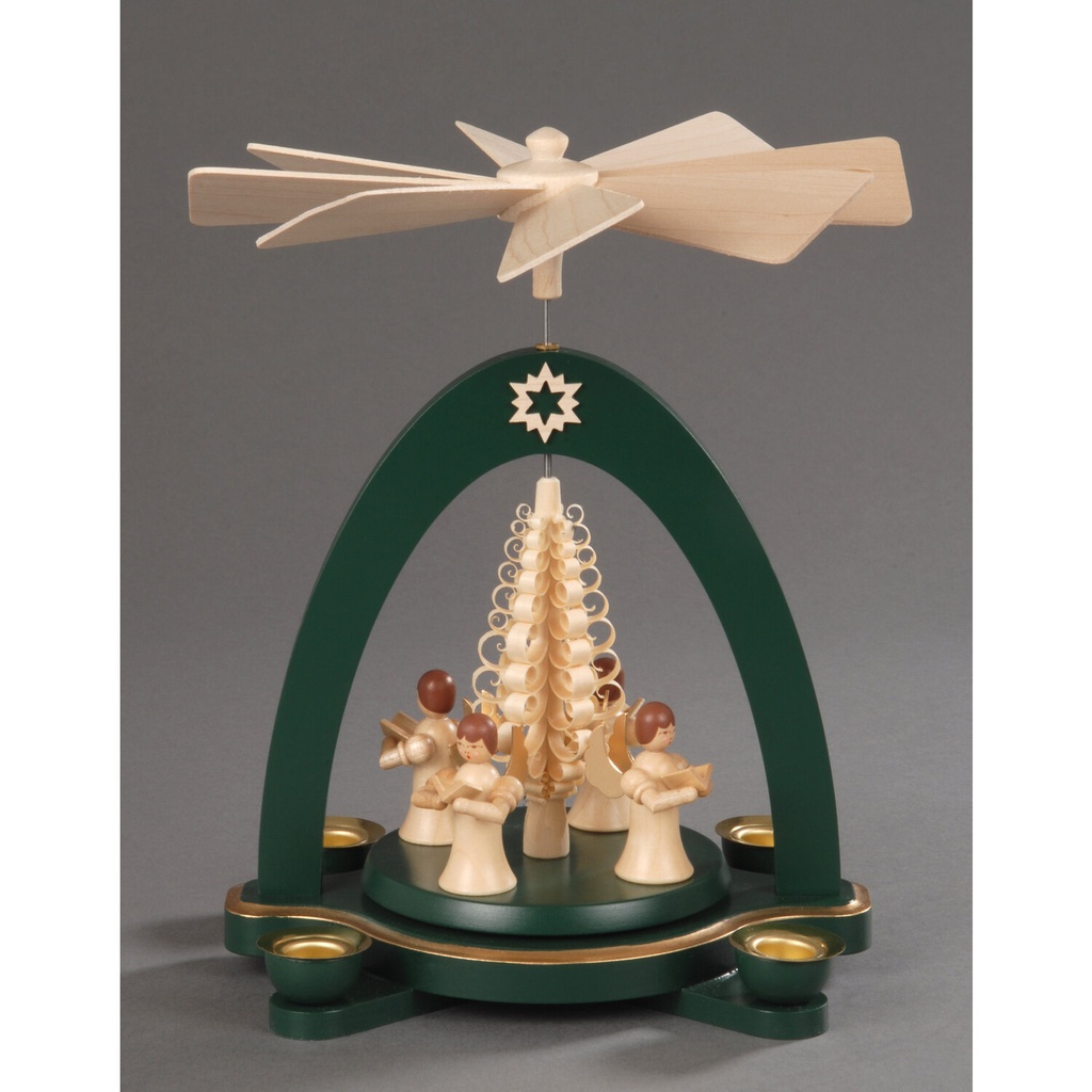 [AP 085/403] Pyramide, grün - 4 Engel mit Spanbaum