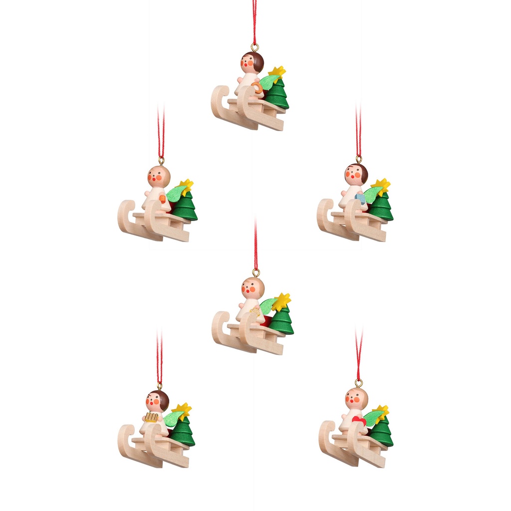 Baumschmuck - Miniengel auf Schlitten
