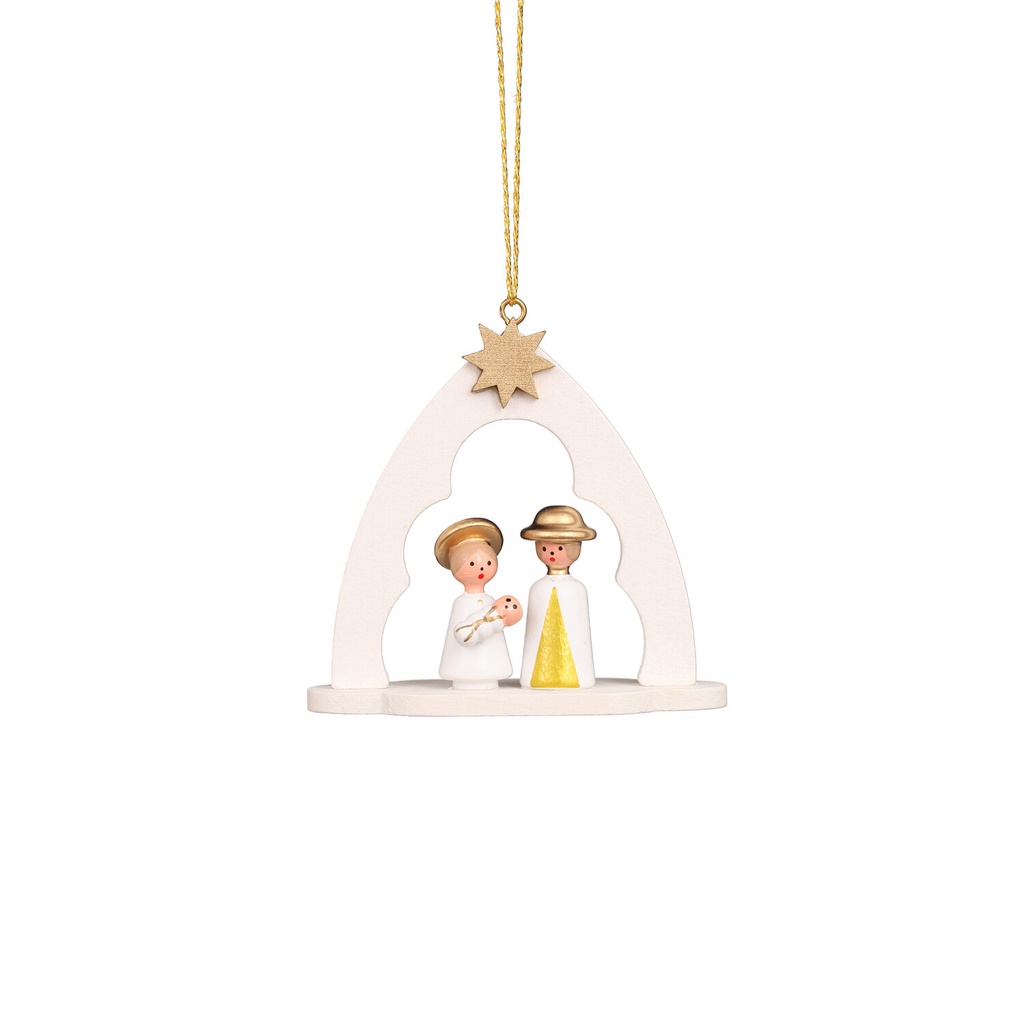 Baumschmuck - Heilige Familie im Bogen weiss