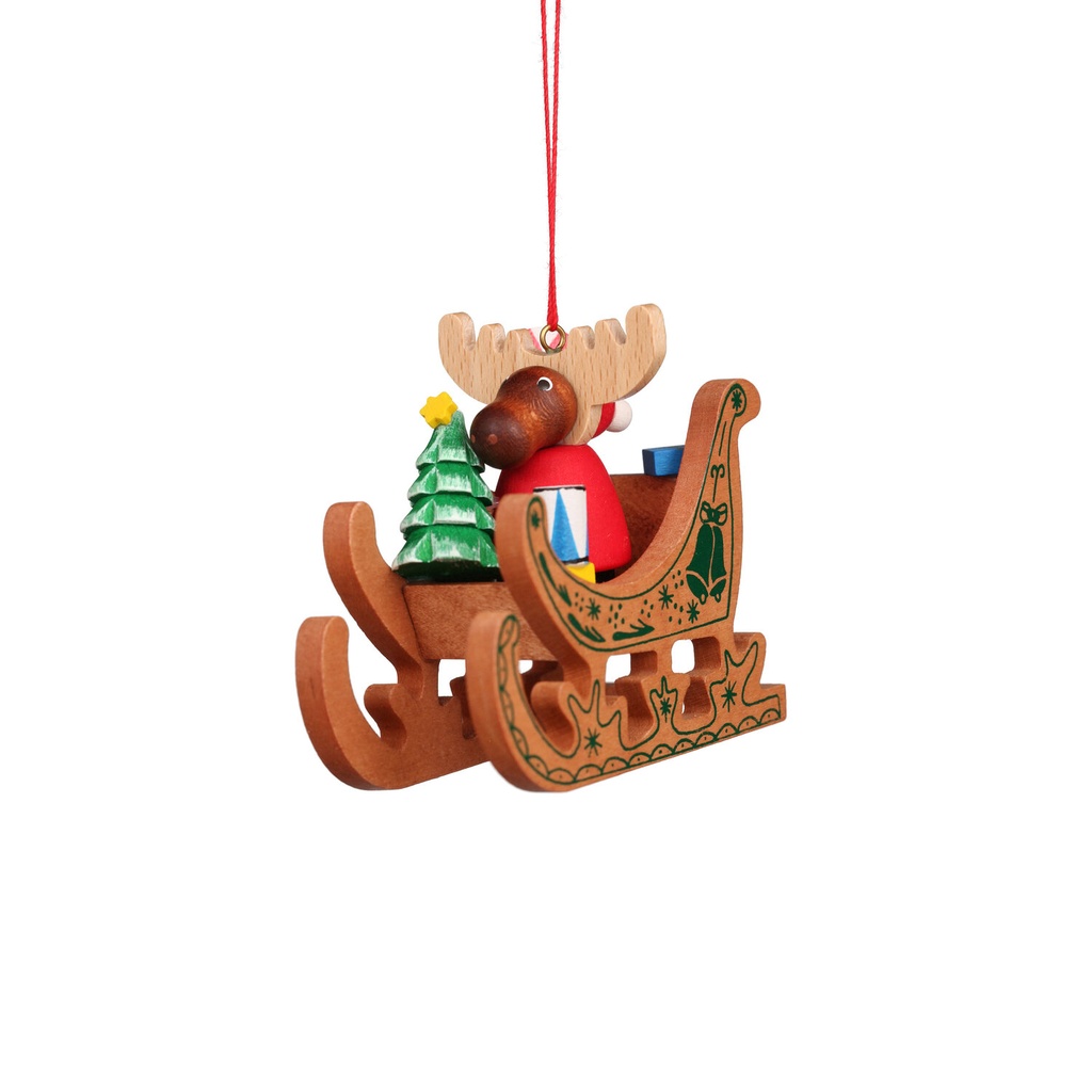 [CU 10 0653] Baumschmuck - Elch Weihnachtsmann im Schlitten