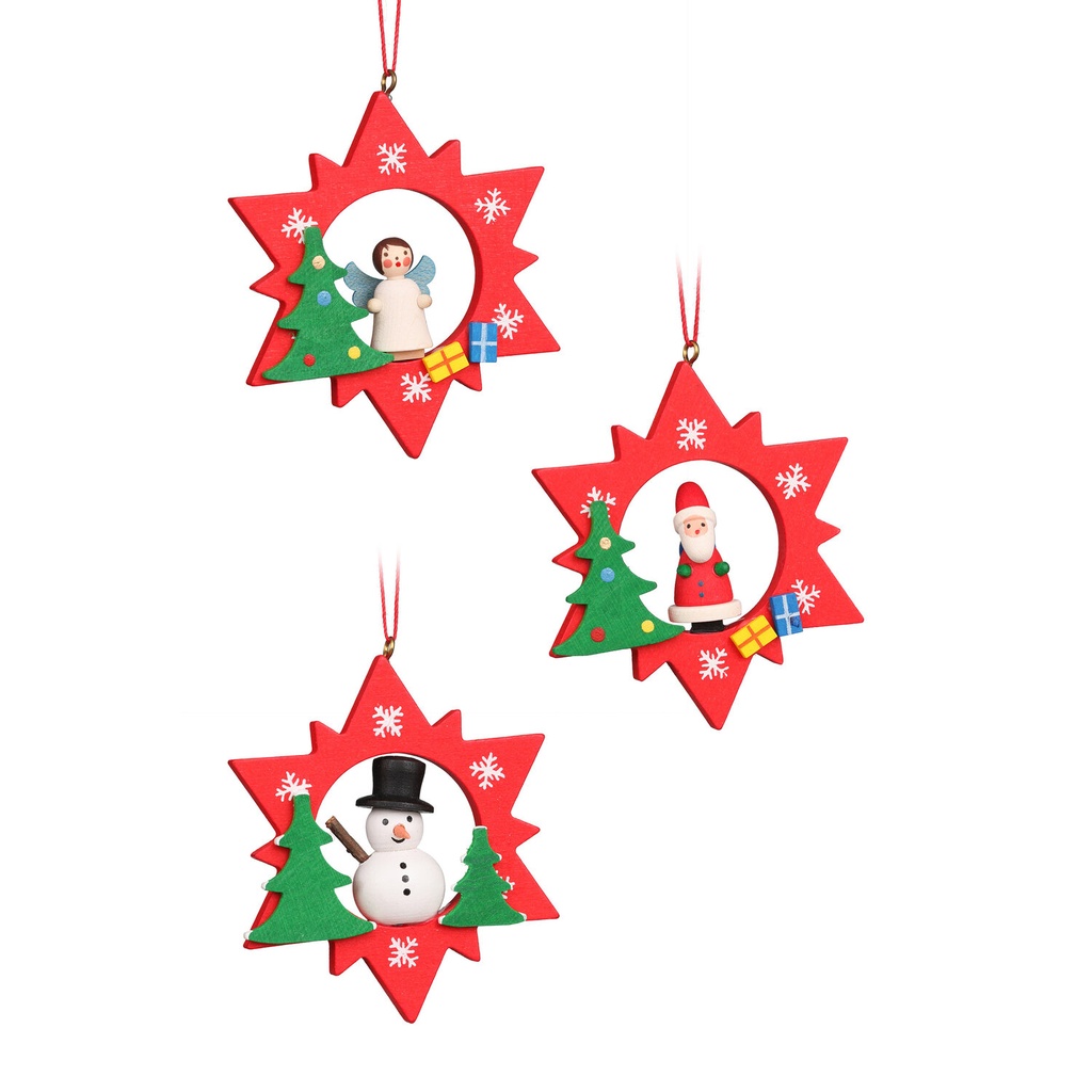 [CU 10 0895] Baumschmuck - Stern rot bedruckt (sortiert)