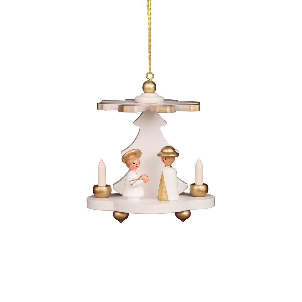 Baumschmuck - Pyramide weiß mit Hl. Familie