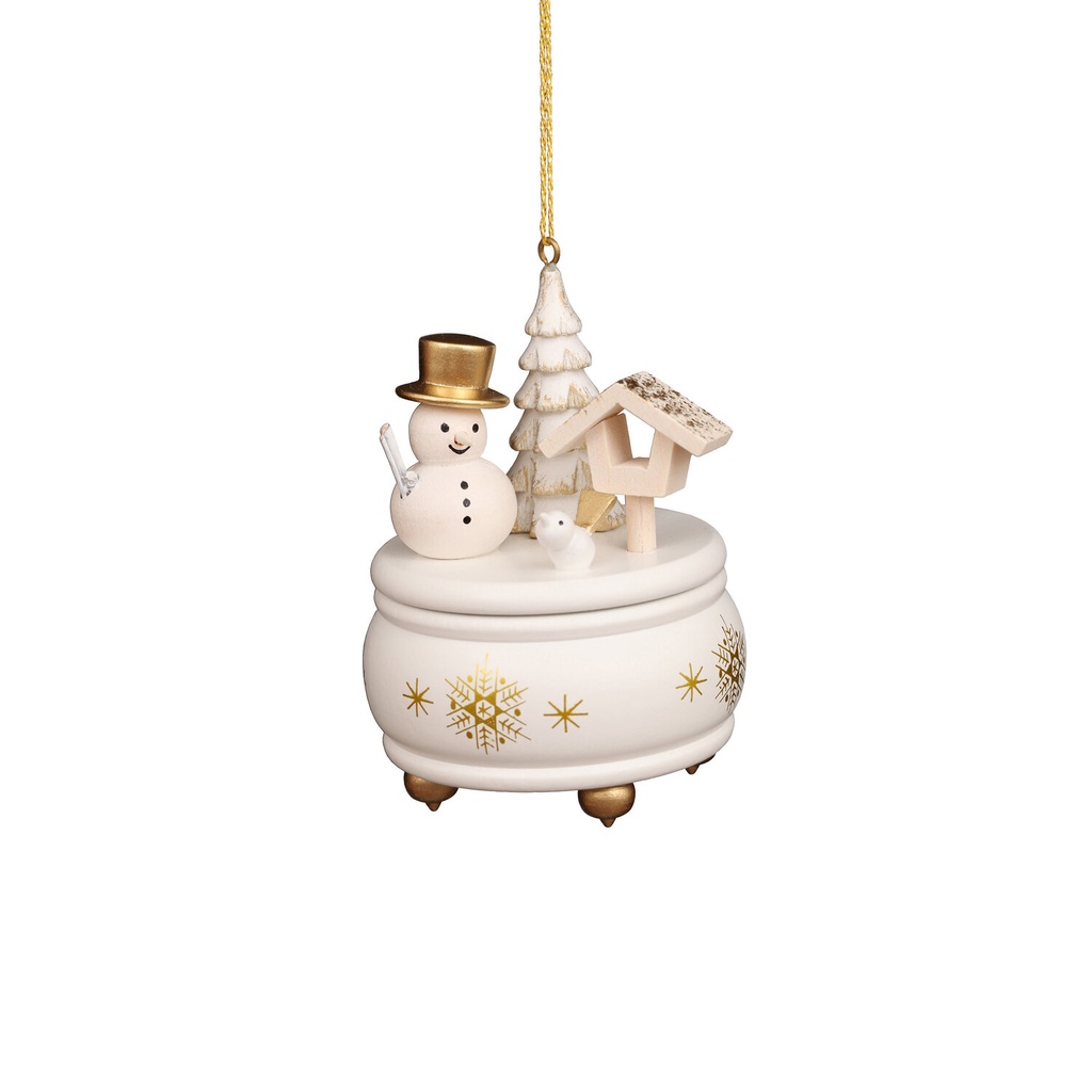 Baumschmuck - Spieldose weiß mit Schneemann