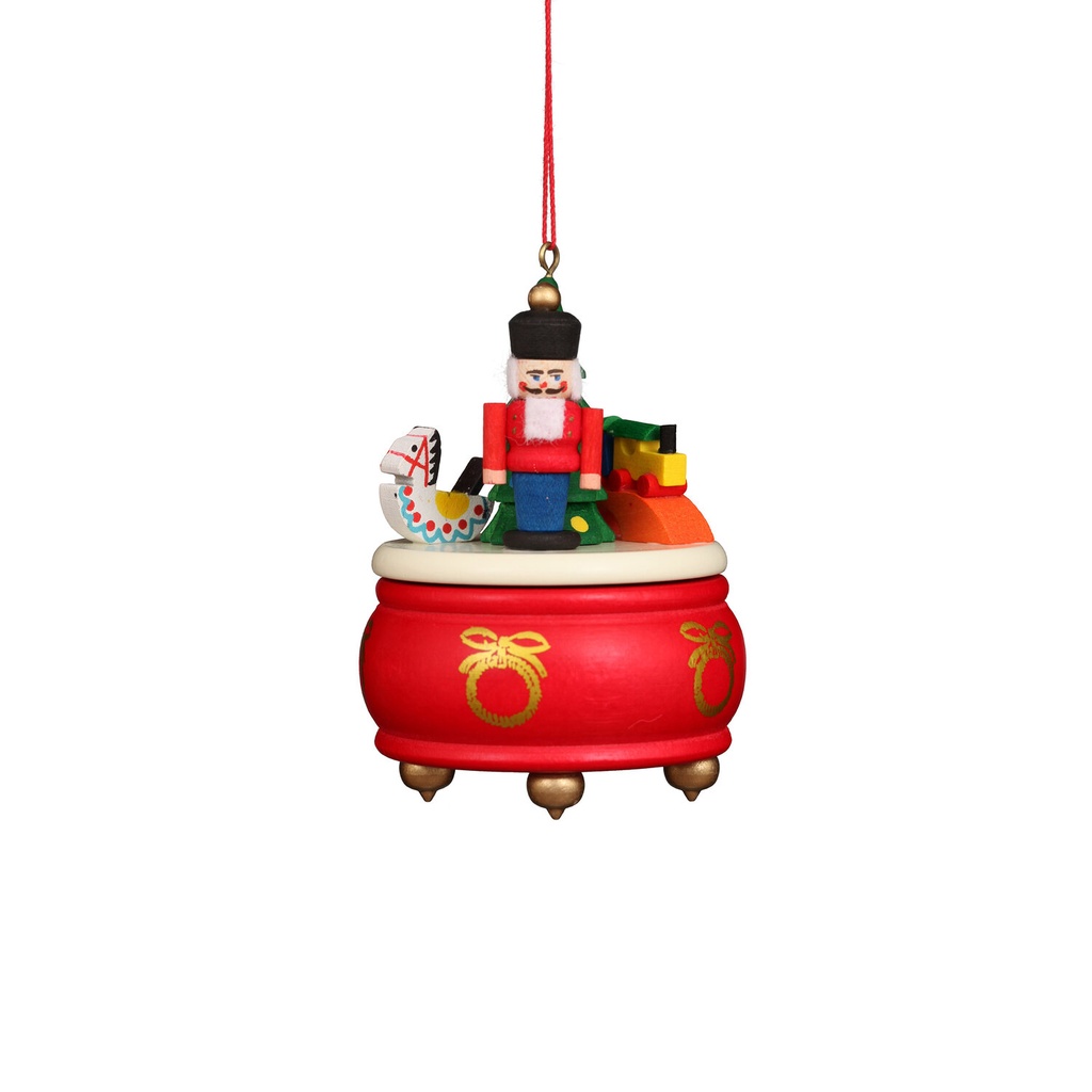 Baumschmuck - Spieldose rot mit Nussknacker