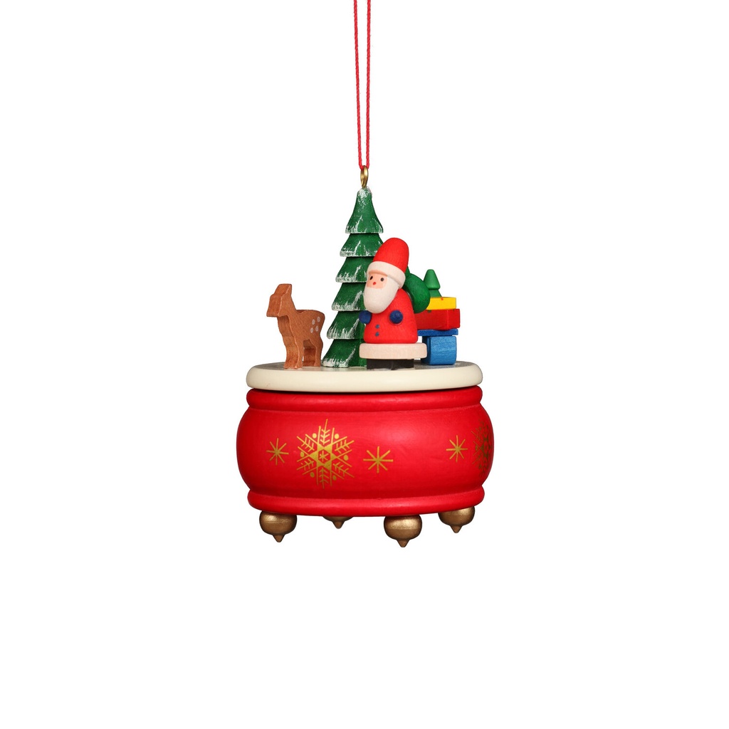 Baumschmuck - Spieldose rot mit Weihnachtsmann