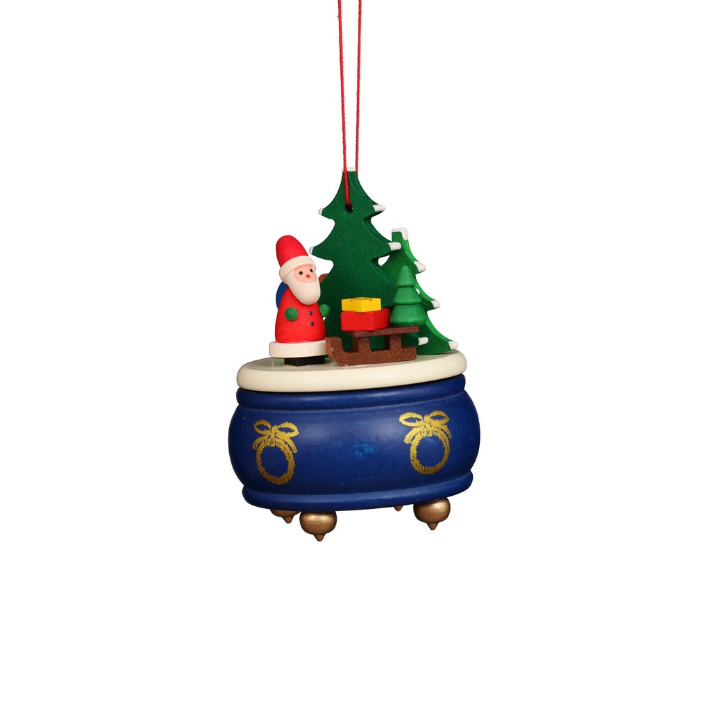 Baumschmuck - Spieldose blau mit Weihnachtsmann