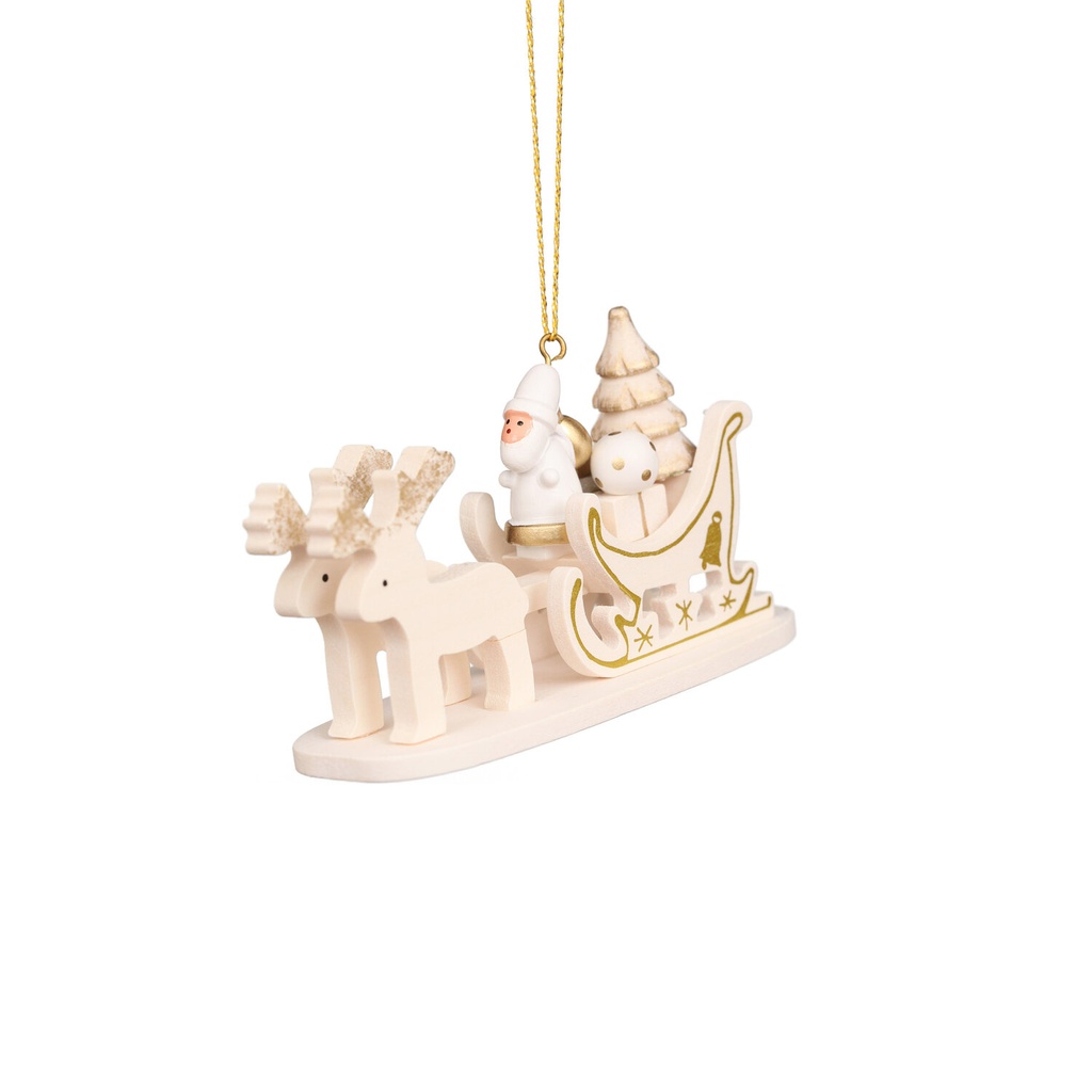 Baumschmuck - Schlitten weiß mit Weihnachtsmann