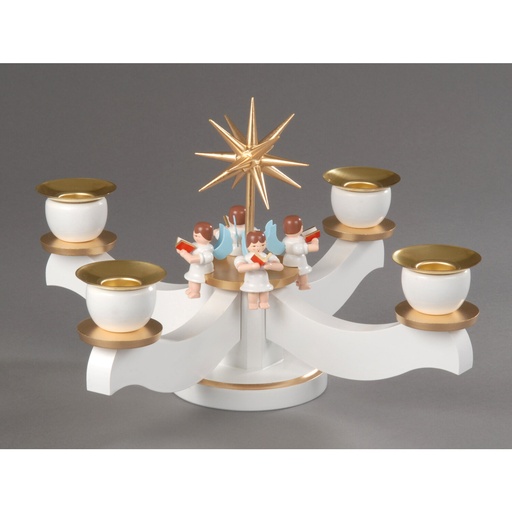 [AP 201/044] Adventsleuchter, weiß/bronze - 4 sitzende Engel