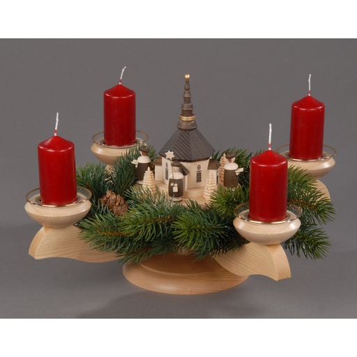 [AP 201/082/1 K] Adventsleuchter, natur - Seiffener Kirche mit Kurrende