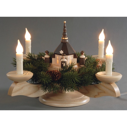 [AP 201/093 K] Adventsleuchter, natur - Seiffener Kirche mit Kurrende