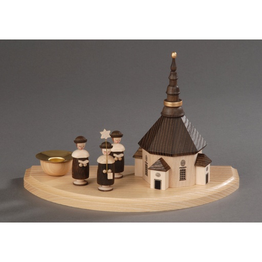 [AP 200/125] Kerzenhalter, natur - Seiffener Kirche mit Kurrende