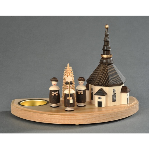 [AP 200/125/1] Kerzenhalter, natur - Seiffener Kirche mit Kurrende