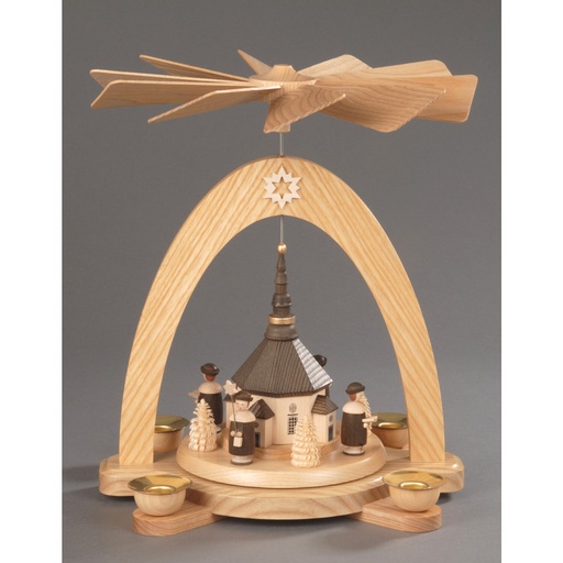 [AP 085/381] Pyramide, natur - Seiffener Kirche mit Kurrende