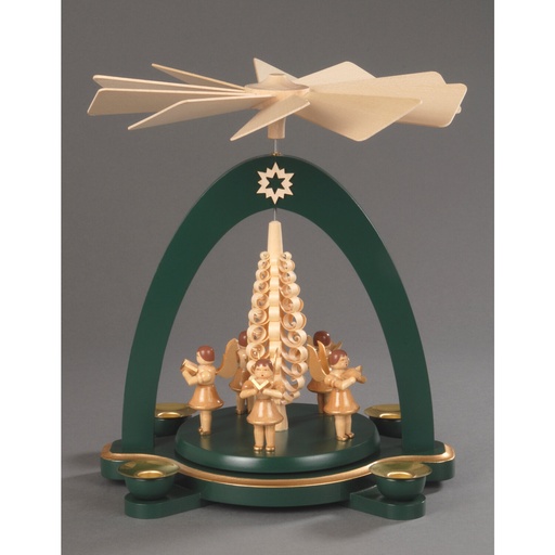 [AP 085/384] Pyramide, grün - 5 Engel mit Spanbaum