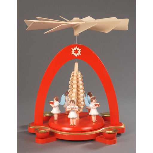 [AP 085/385] Pyramide, rot - 5 Engel mit Spanbaum