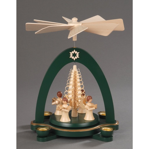 [AP 085/403] Pyramide, grün - 4 Engel mit Spanbaum