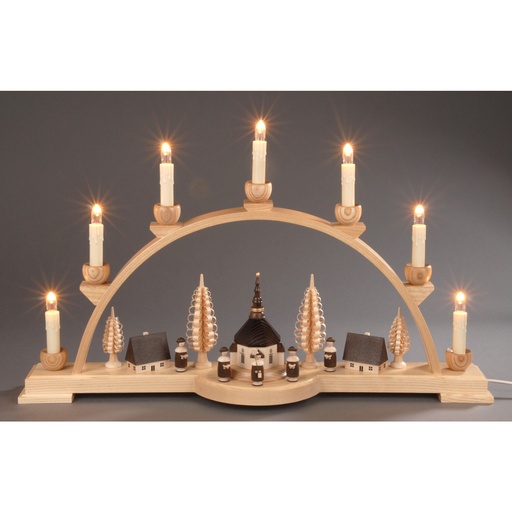 [AP 202/422] Schwibbogen, natur - Seiffener Dorf mit Kurrende