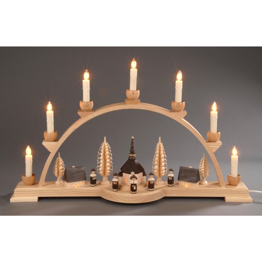 [AP 202/446] Schwibbogen, natur - Seiffener Dorf mit Kurrende